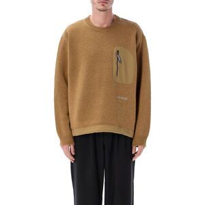 AND WANDER Textured Knit Crewneck Sweater with Pocket Detail Men Beige Sweaters